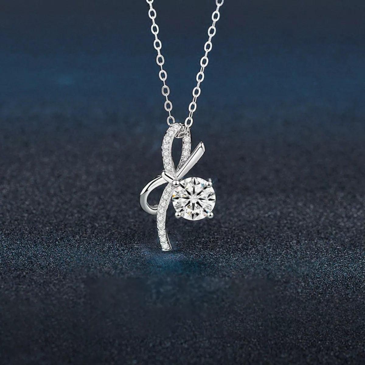 1 Carat Moissanite 925 Sterling Silver Bowknot Necklace