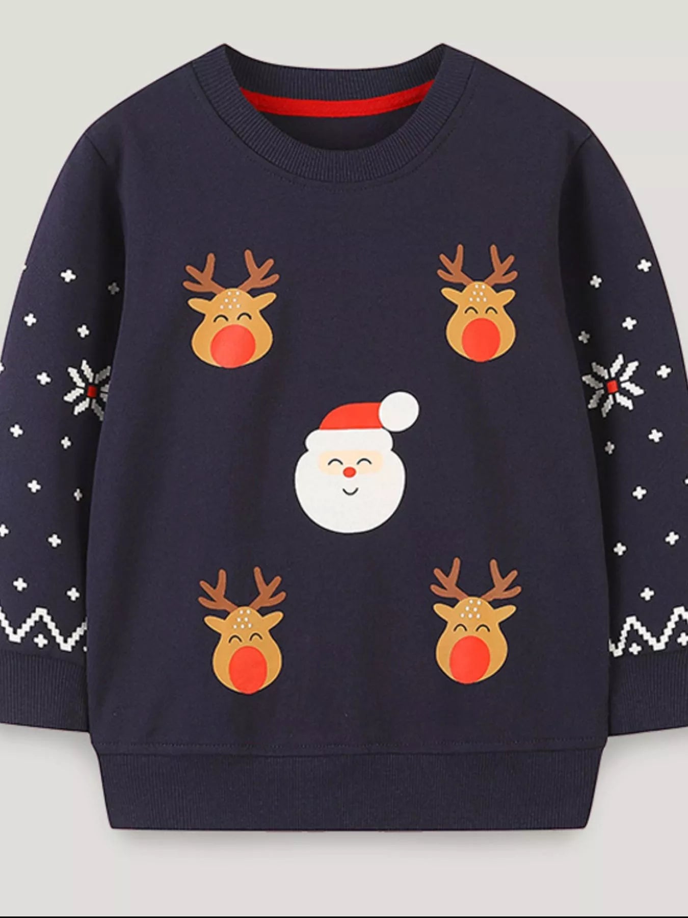 Children's Christmas Reindeer &amp; Santa Round Neck Sweatshirt