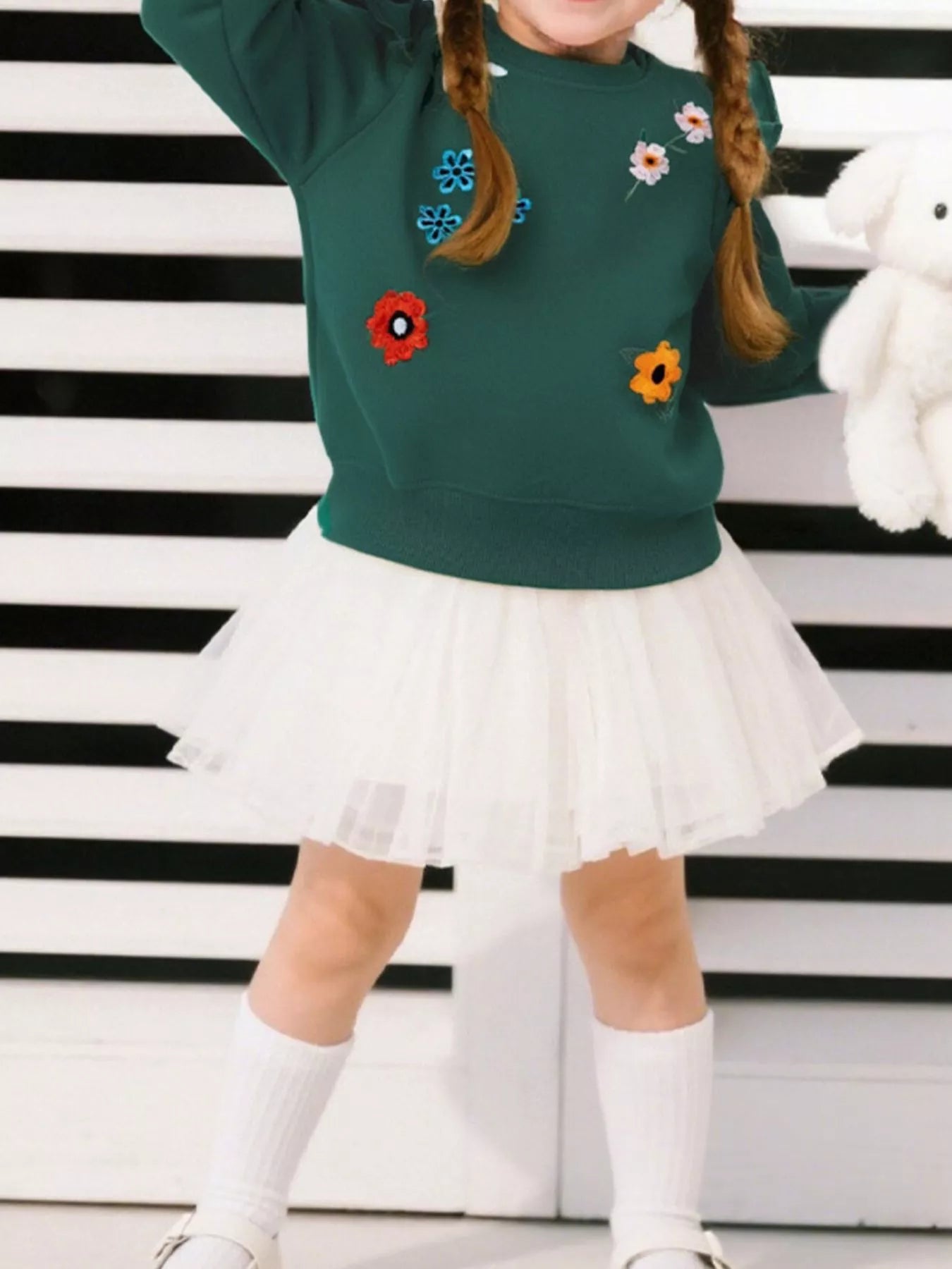 Children's Floral Embroidered Crew Neck Sweatshirt