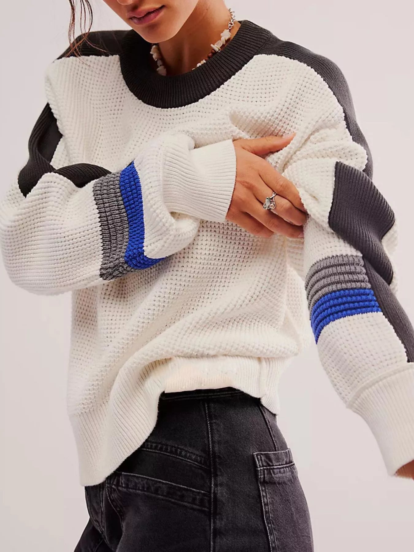 Color Block Waffle Knit Sweater