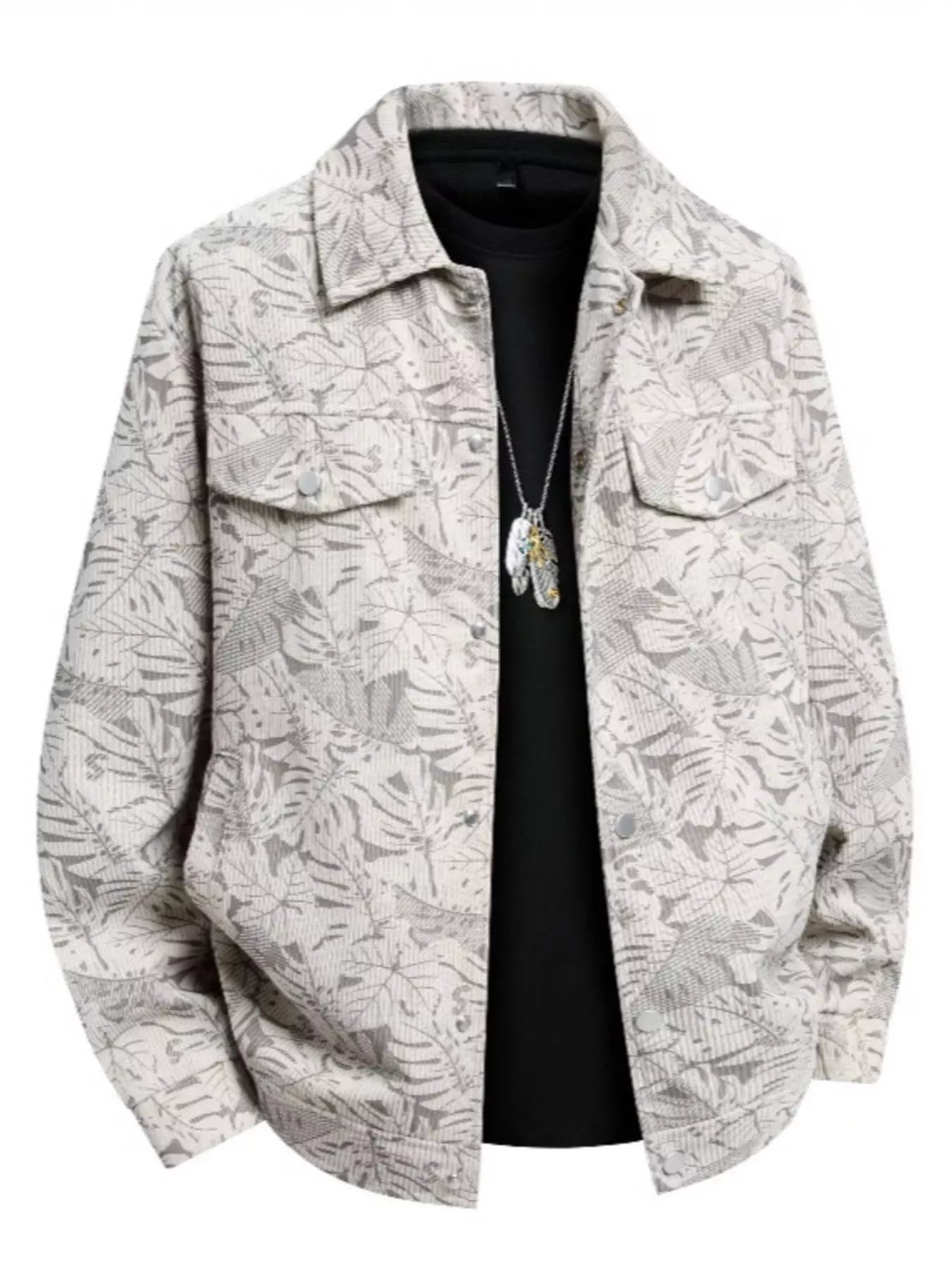 Men's Plus Size Printed Snap Down Casual Jacket