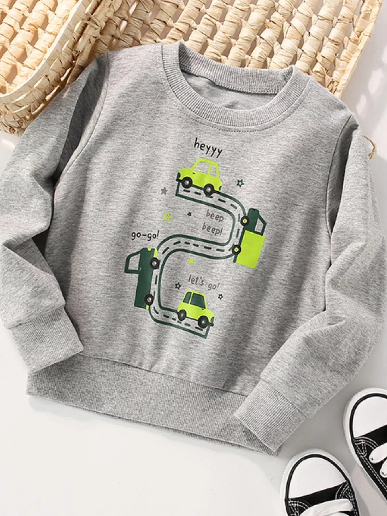 Children's Cartoon Car Crew Neck Sweatshirt