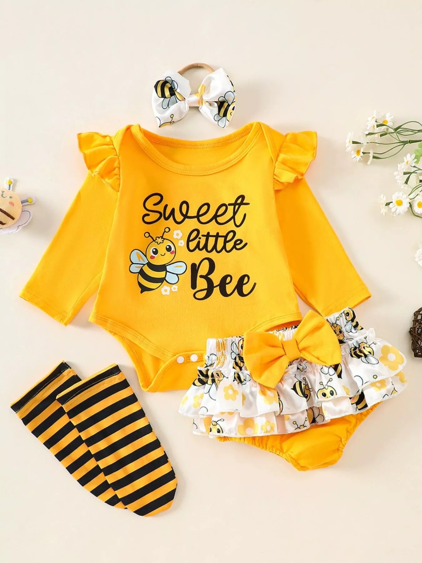 Children's Sweet Little Bee Themed 4-Piece Set