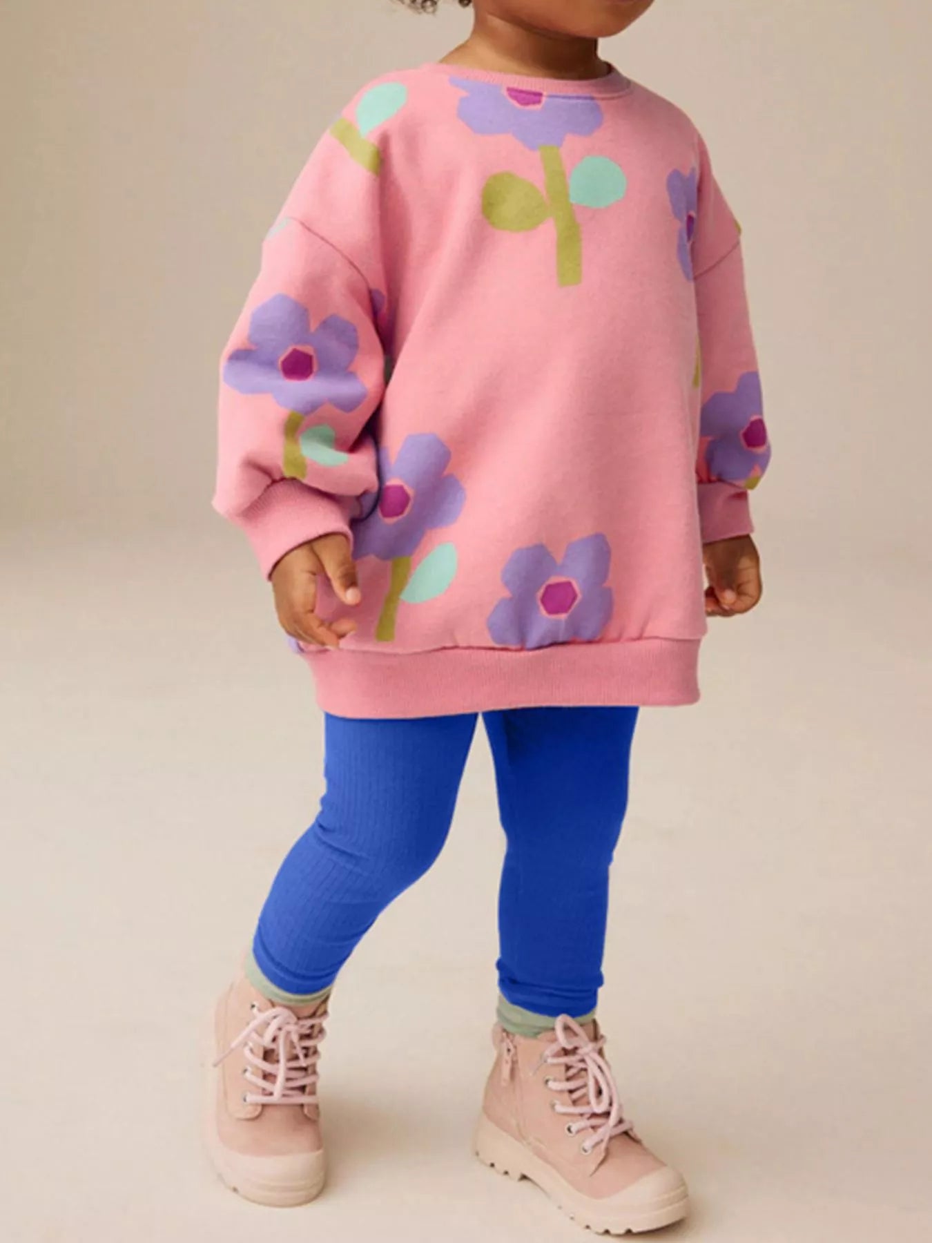 Children's Floral Print Sweatshirt and Pants Set