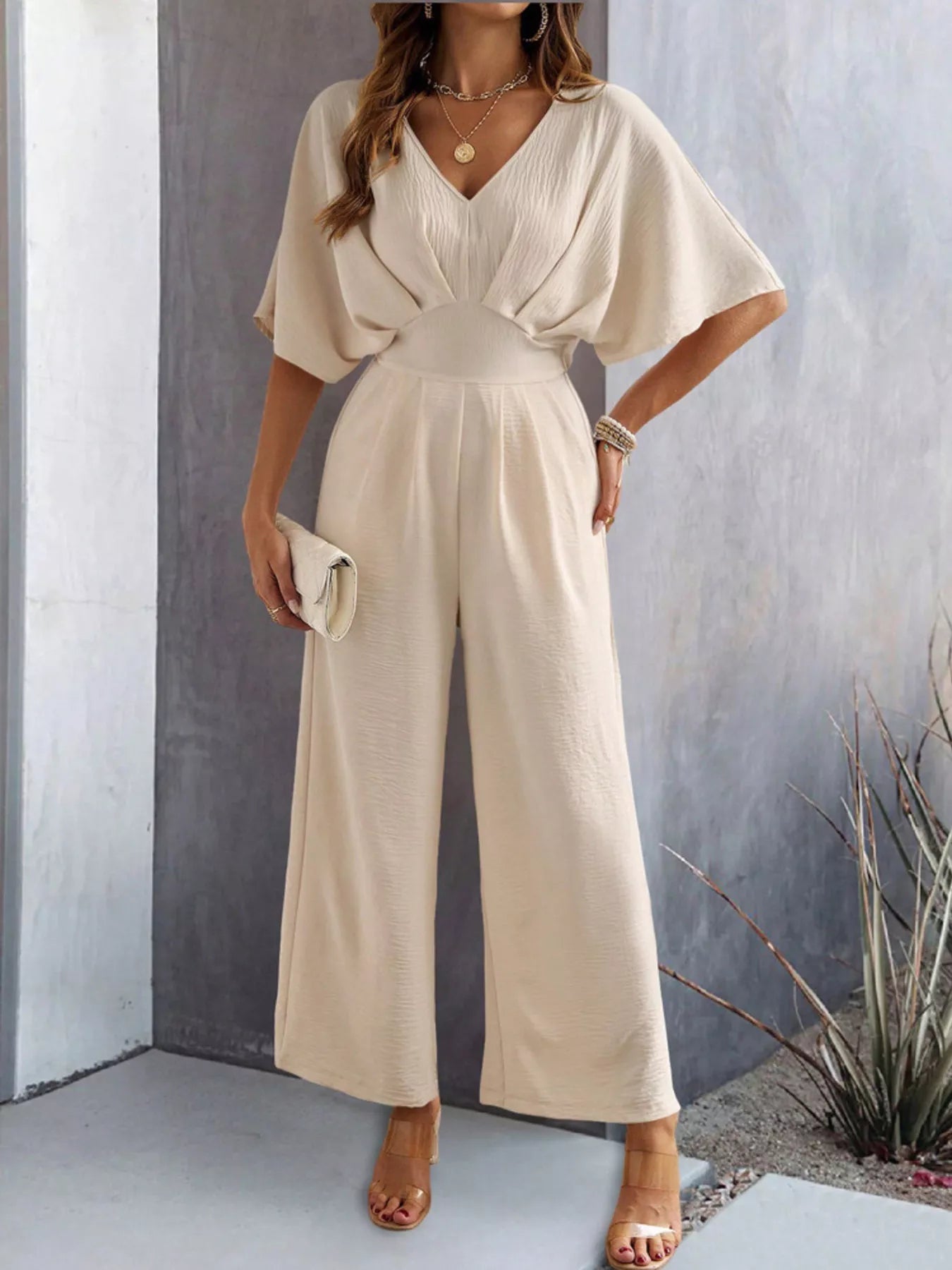 V-Neck Wide Leg Jumpsuit