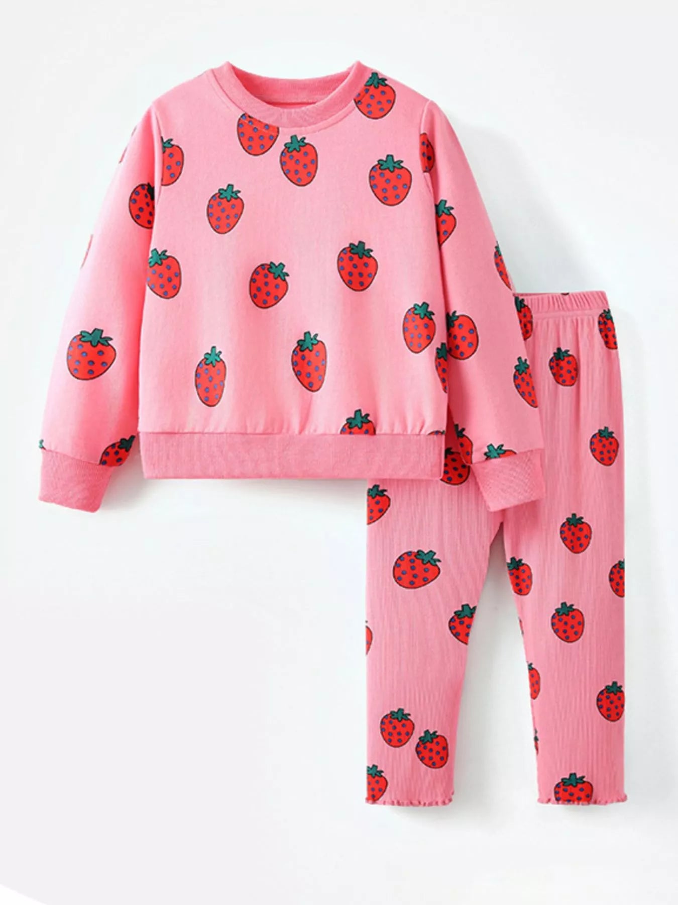 Children's Strawberry Print Long Sleeve Top and Pants Set