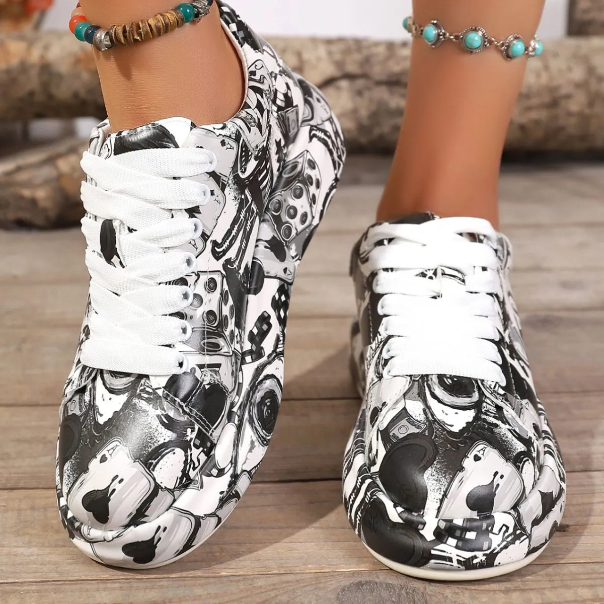 Abstract Print Lace Up Sneakers