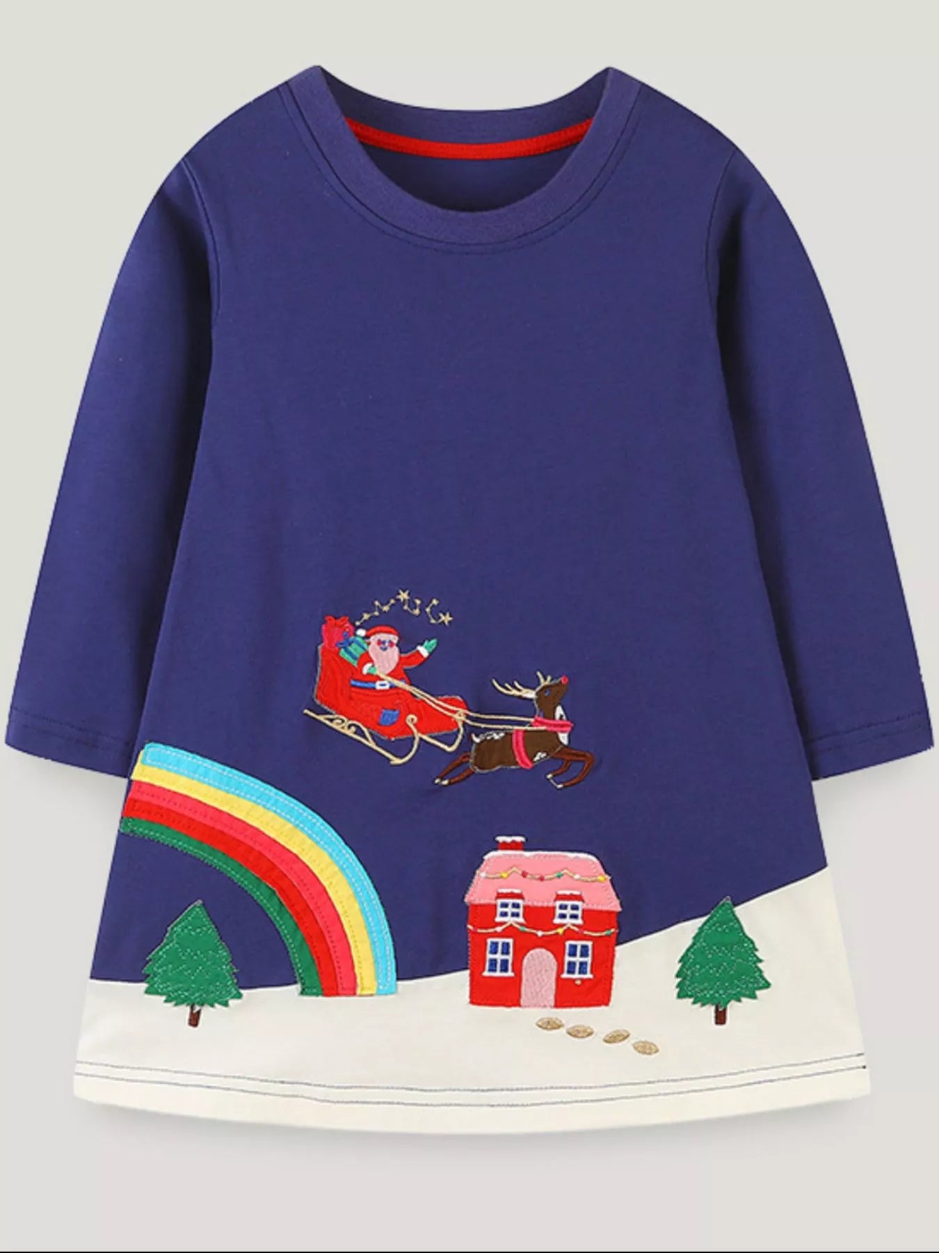 Children's Christmas Embroidered Long Sleeve Dress