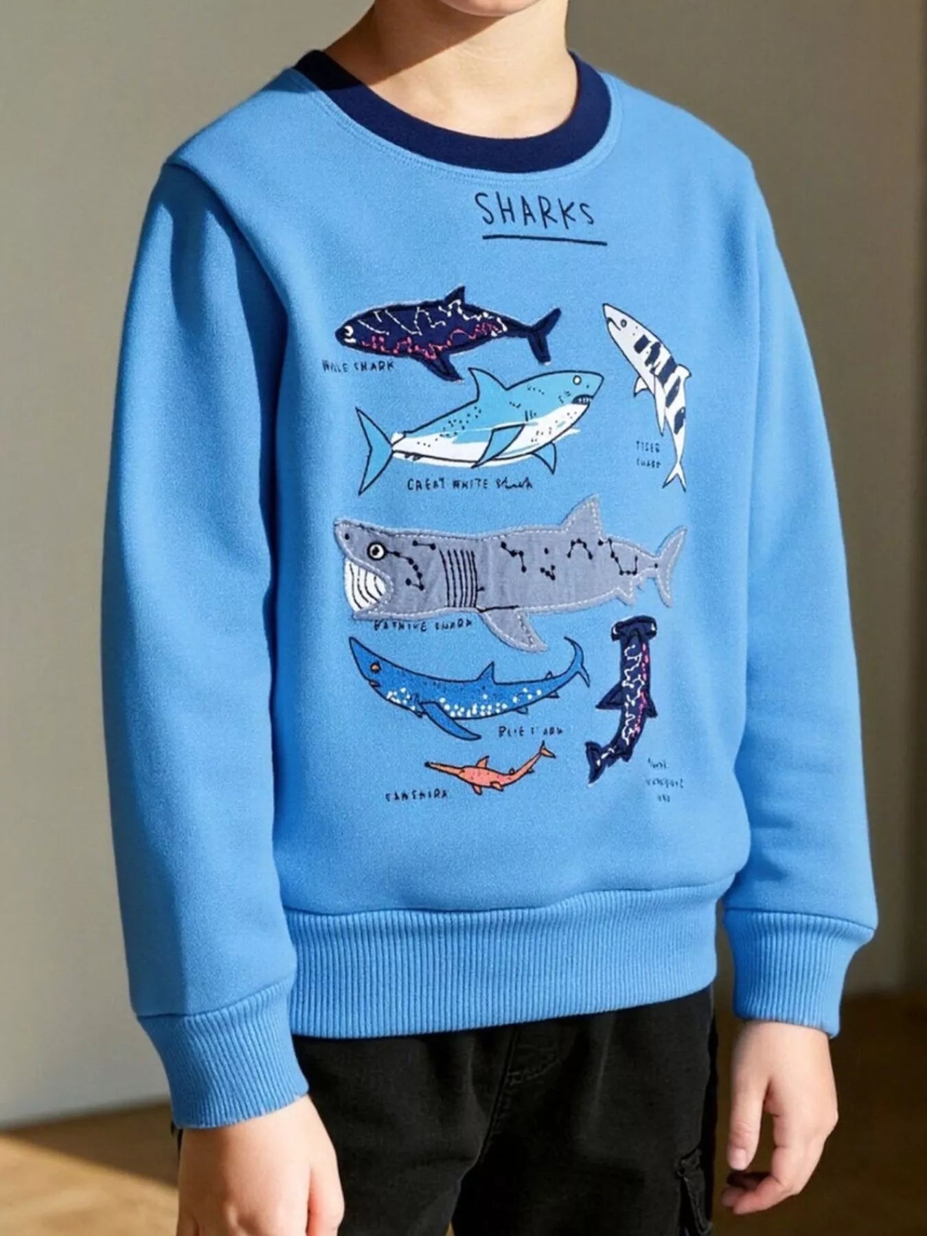 Children's Shark Print Crew Neck Sweatshirt