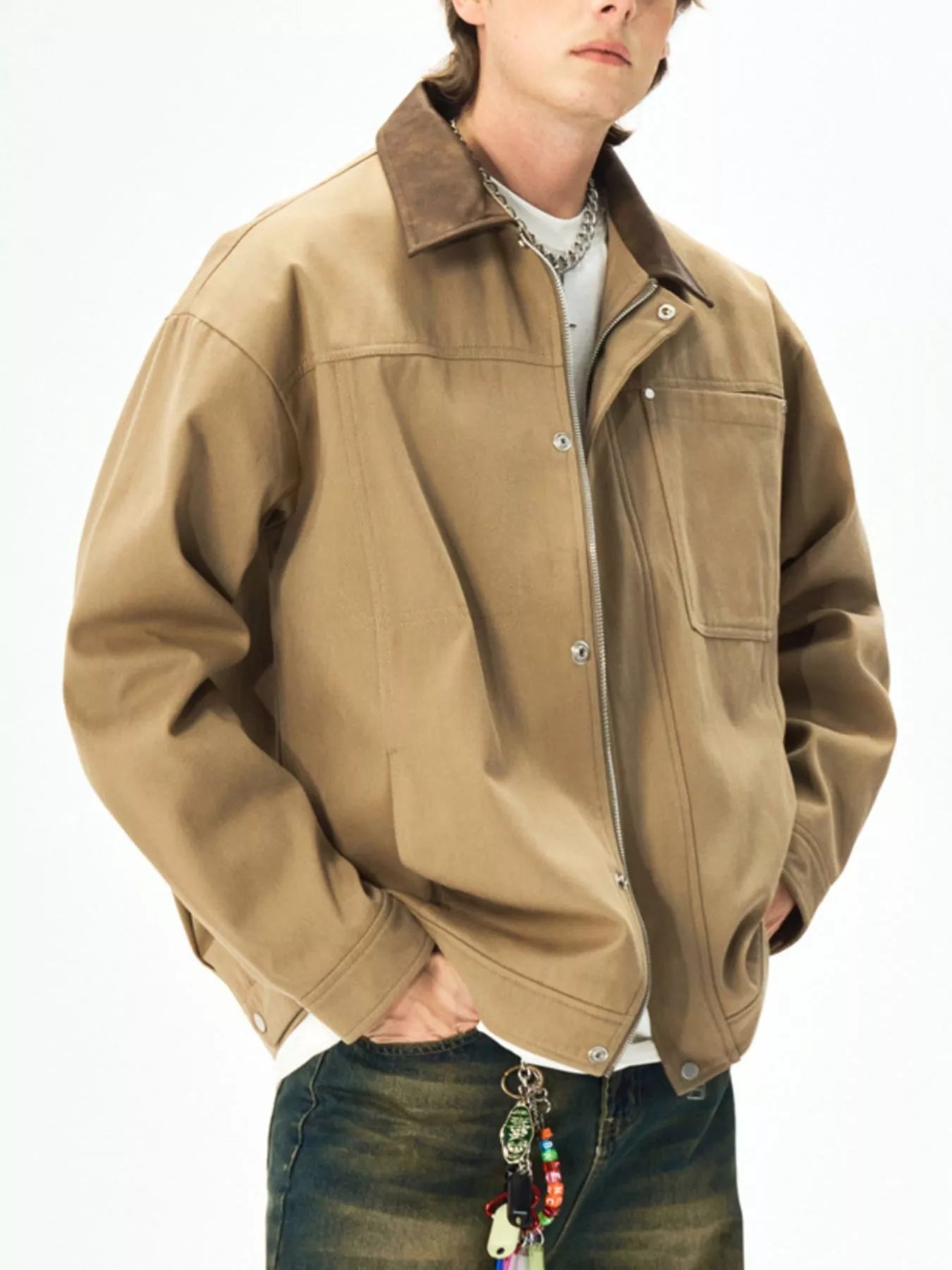 Men's Plus Size Snap Down Long Sleeve Jacket