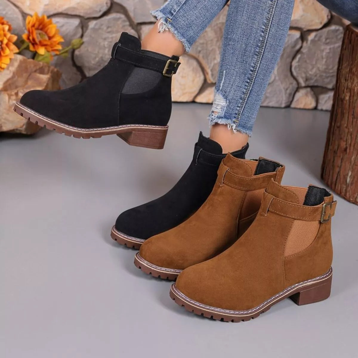 Round Toe Block Heels Boots