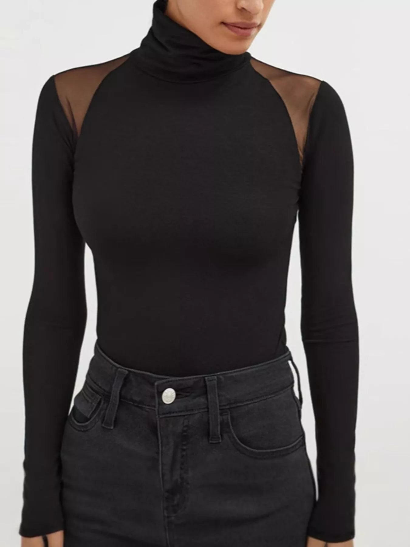 Mesh Shoulder Turtleneck Bodysuit