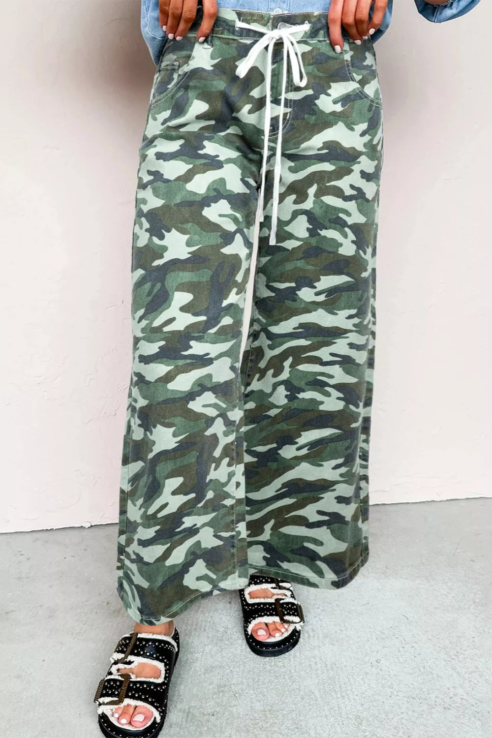 Camo Print Wide Leg Jeans