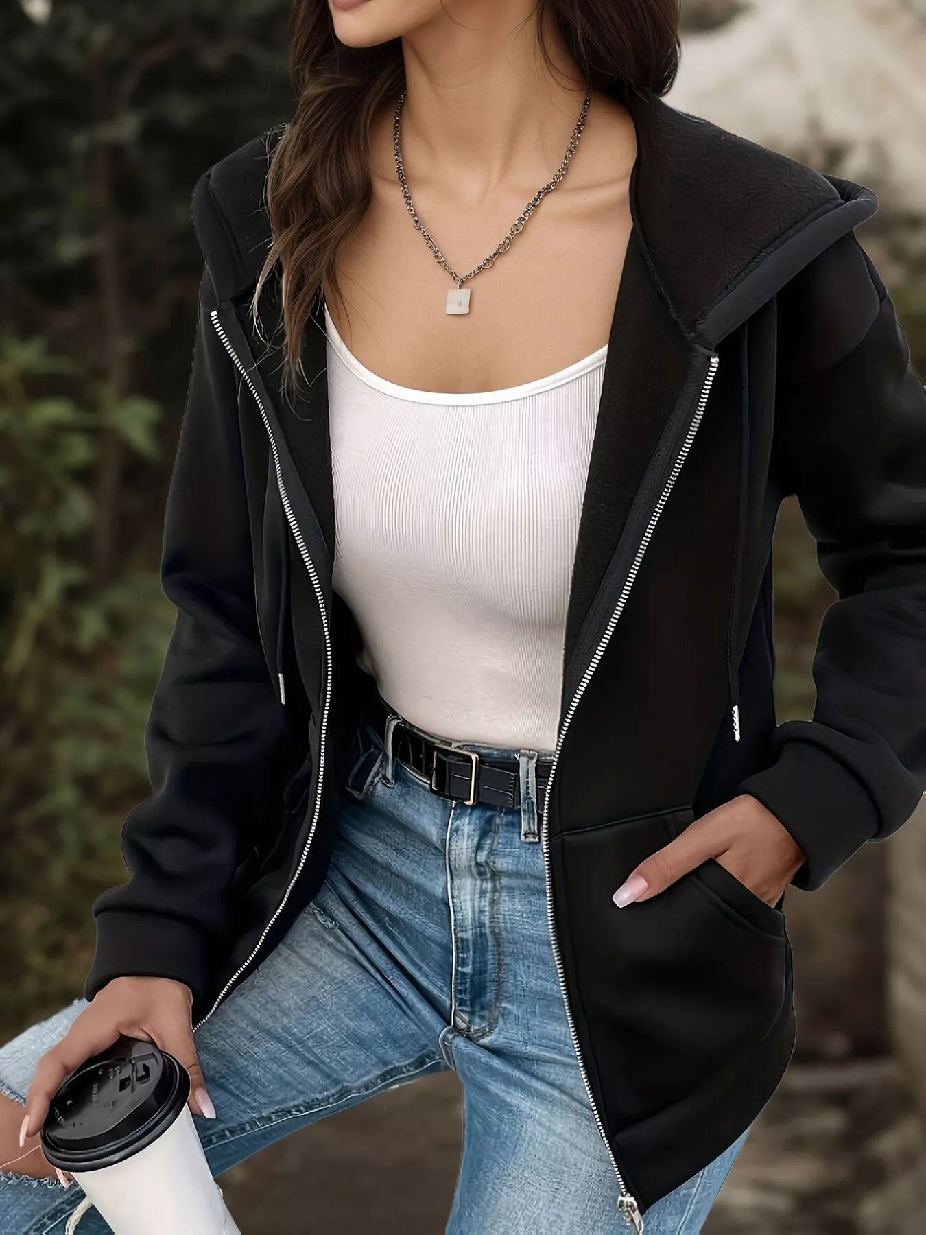 Casual Zip-Up Drawstring Hoodie