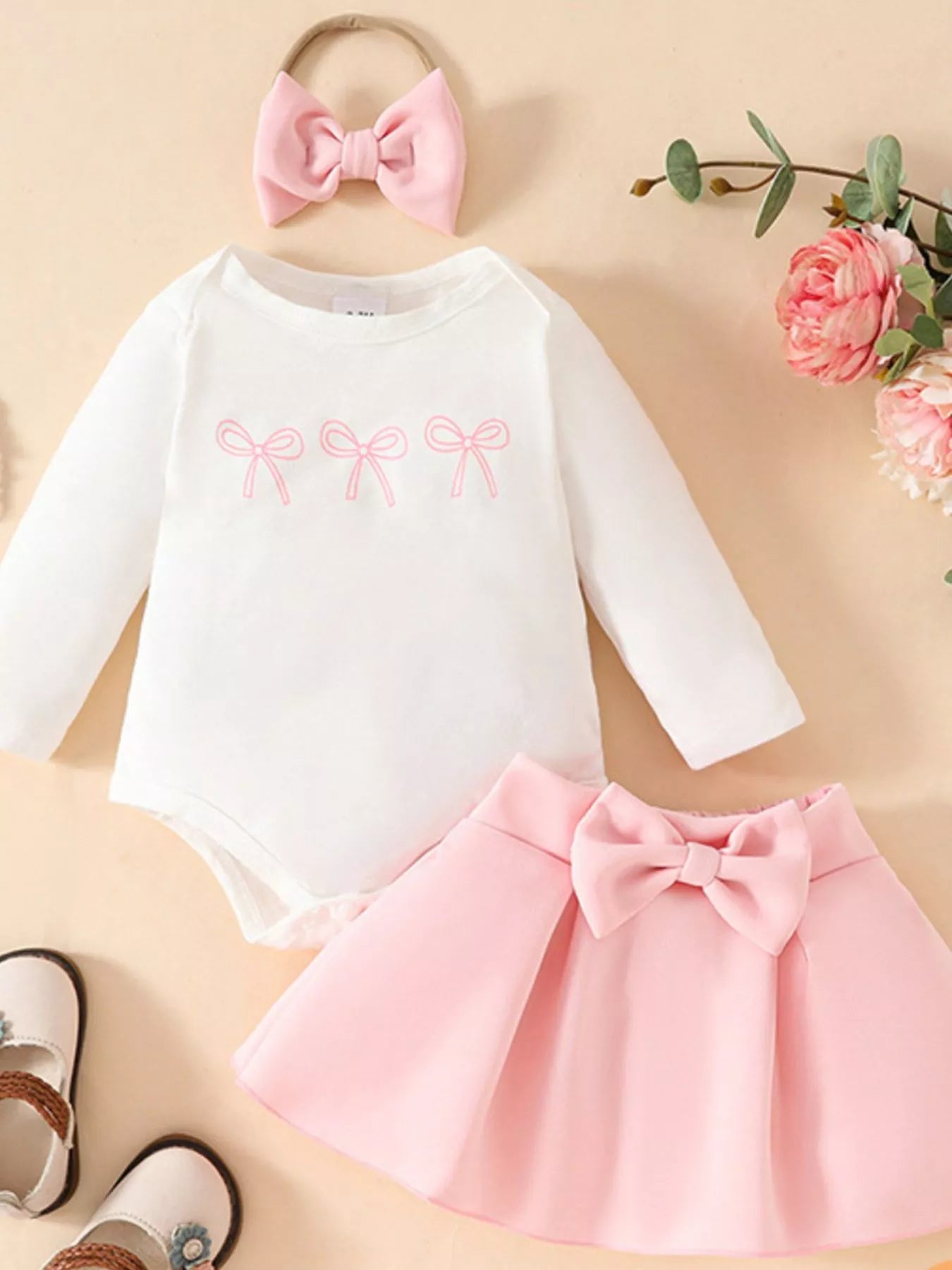 Children's Bowknot Bodysuit &amp; Skirt &amp; Headband 3-Piece Set