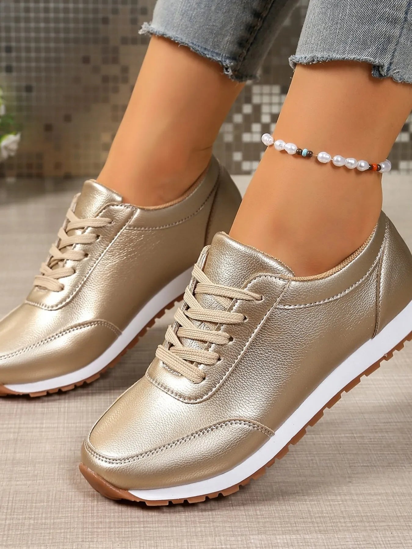 Round Toe Lace-Up Sneakers