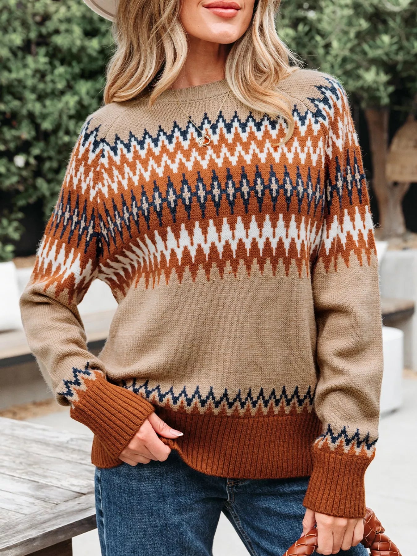 Color Block Crew Neck Sweater