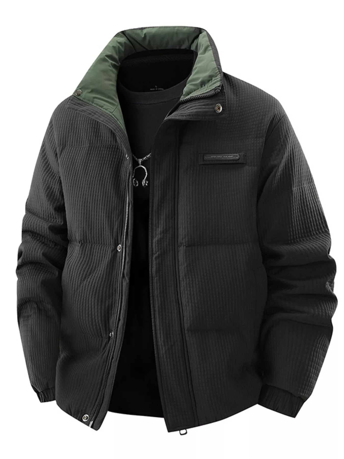 Men's Plus Size Textured Puffer Jacket with Pockets