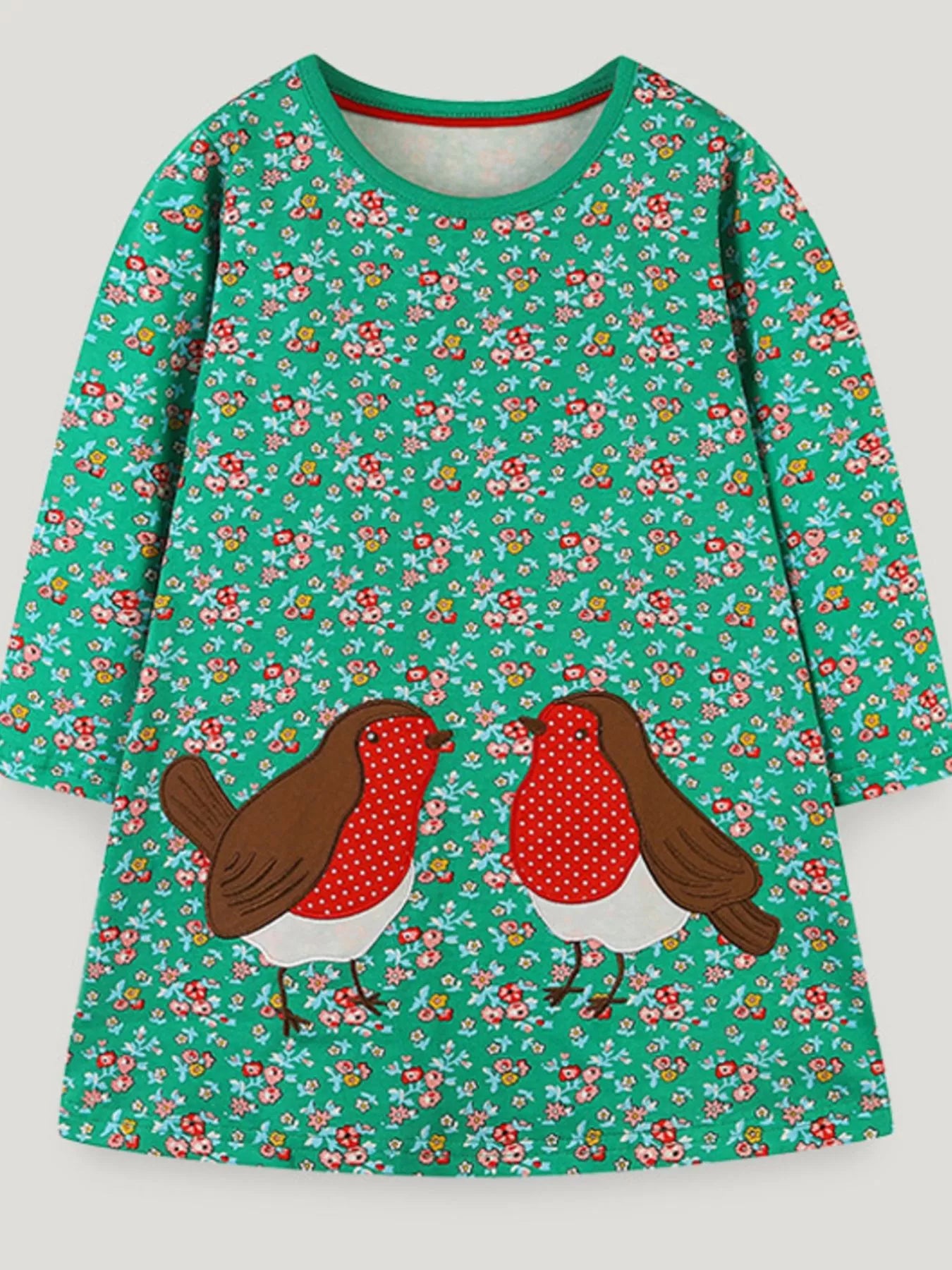 Children's Floral Print Bird Long Sleeve Dress