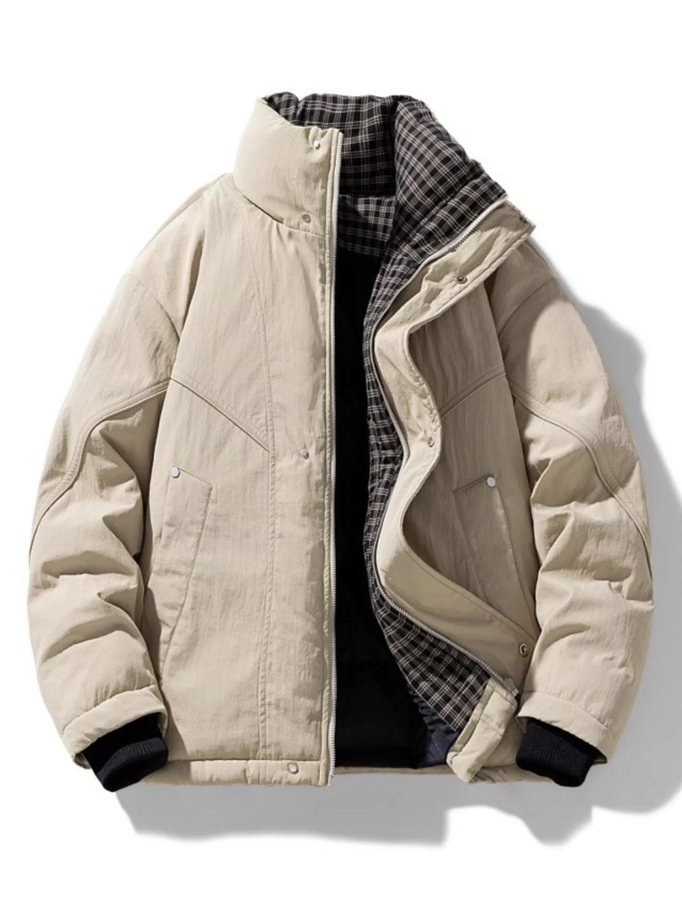 Men's Plus Size Plaid Lined Zip Up Jacket