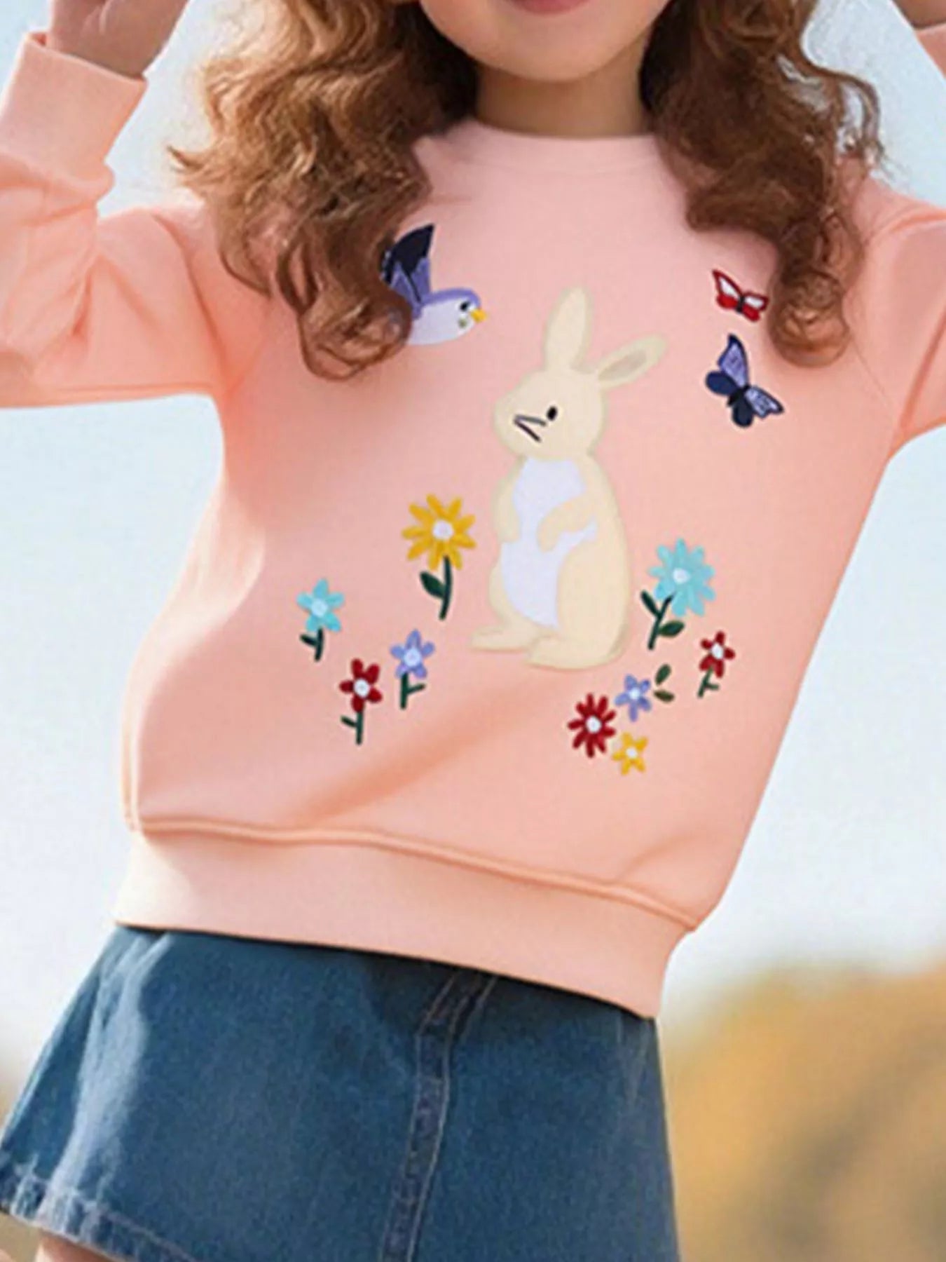 Children's Cute Bunny Embroidered Round Neck Sweatshirt