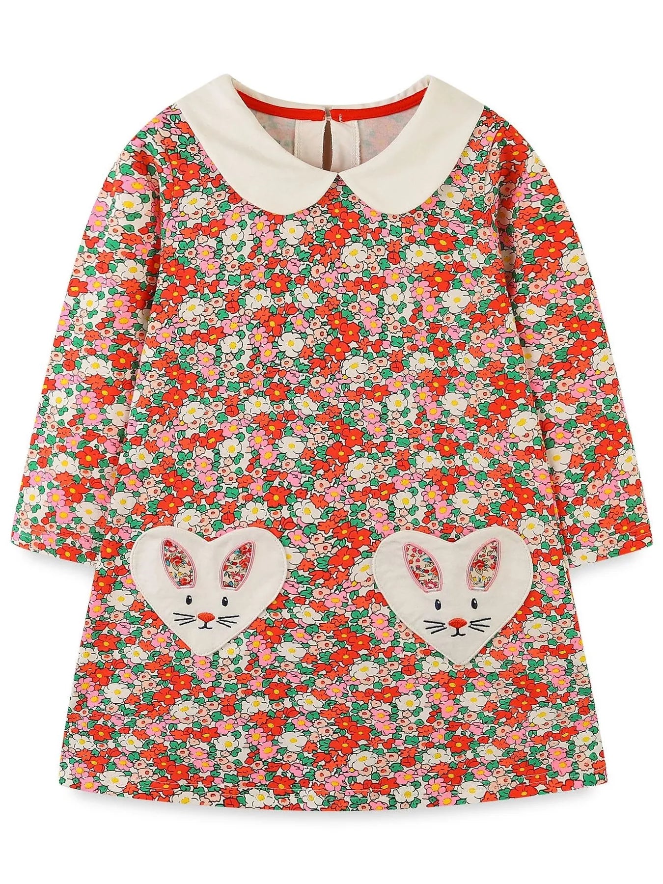 Children's Floral Print Long Sleeve Peter Pan Collar Dress