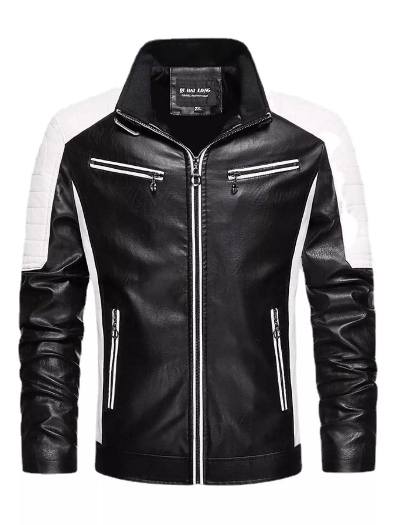 Men's Plus Size Slim Fit Zip Up Moto Jacket