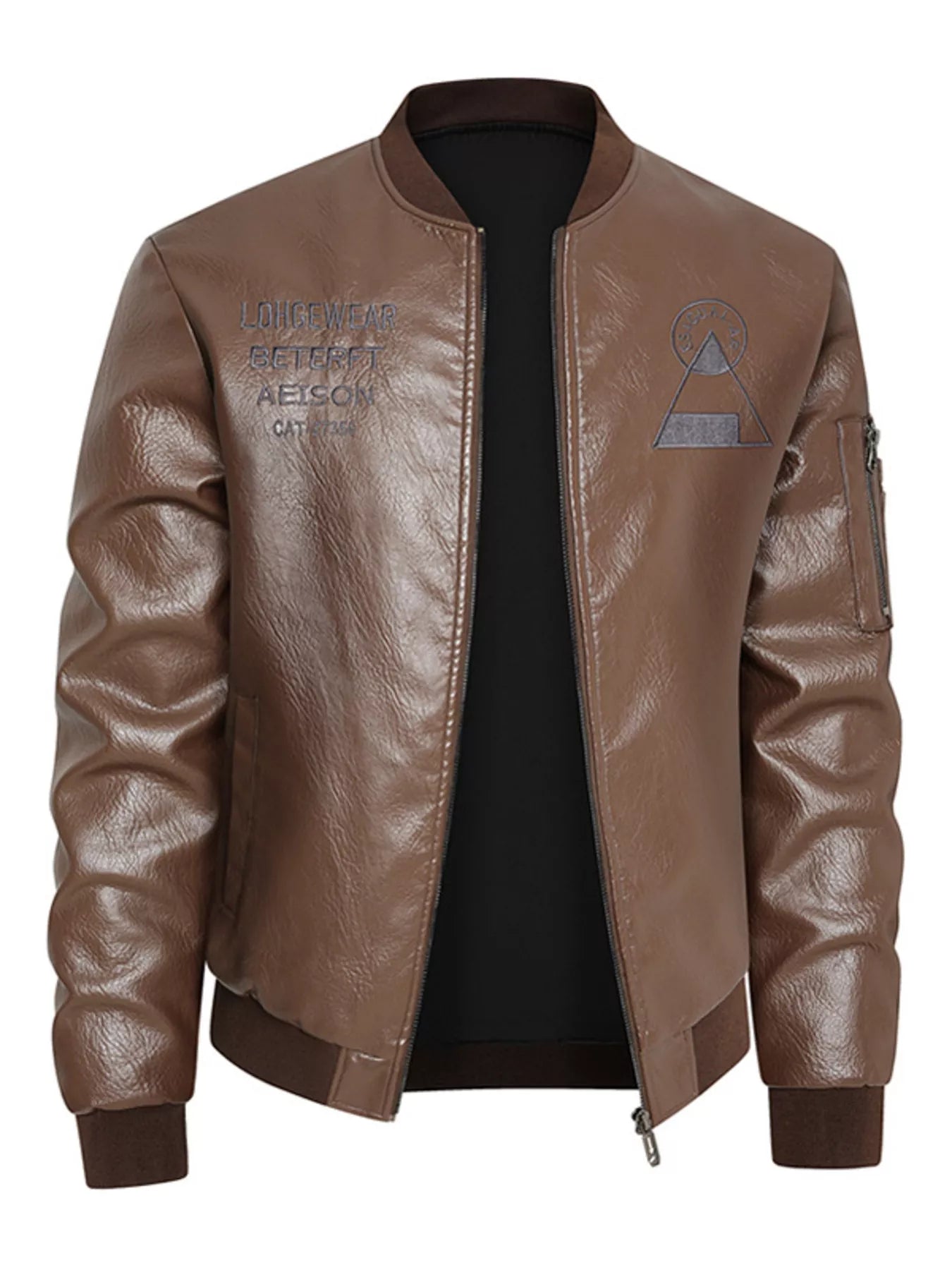 Men's Plus Size Zip Up Faux Leather Bomber Jacket