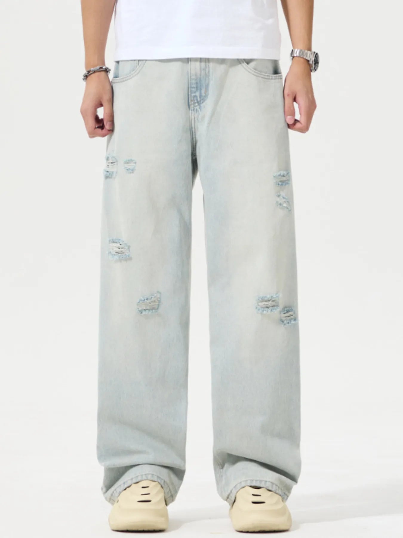 Men's Full Size Distressed Wide Leg Jeans Plus Size