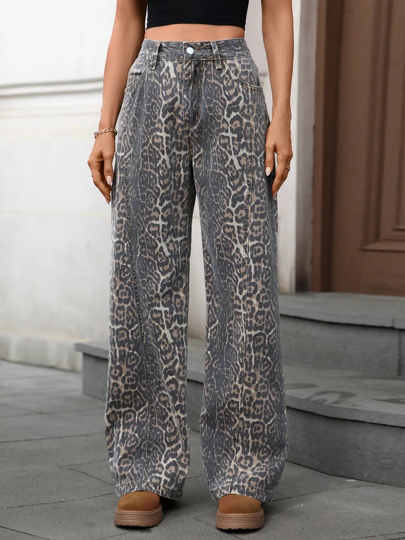 Leopard Wide Leg Jeans