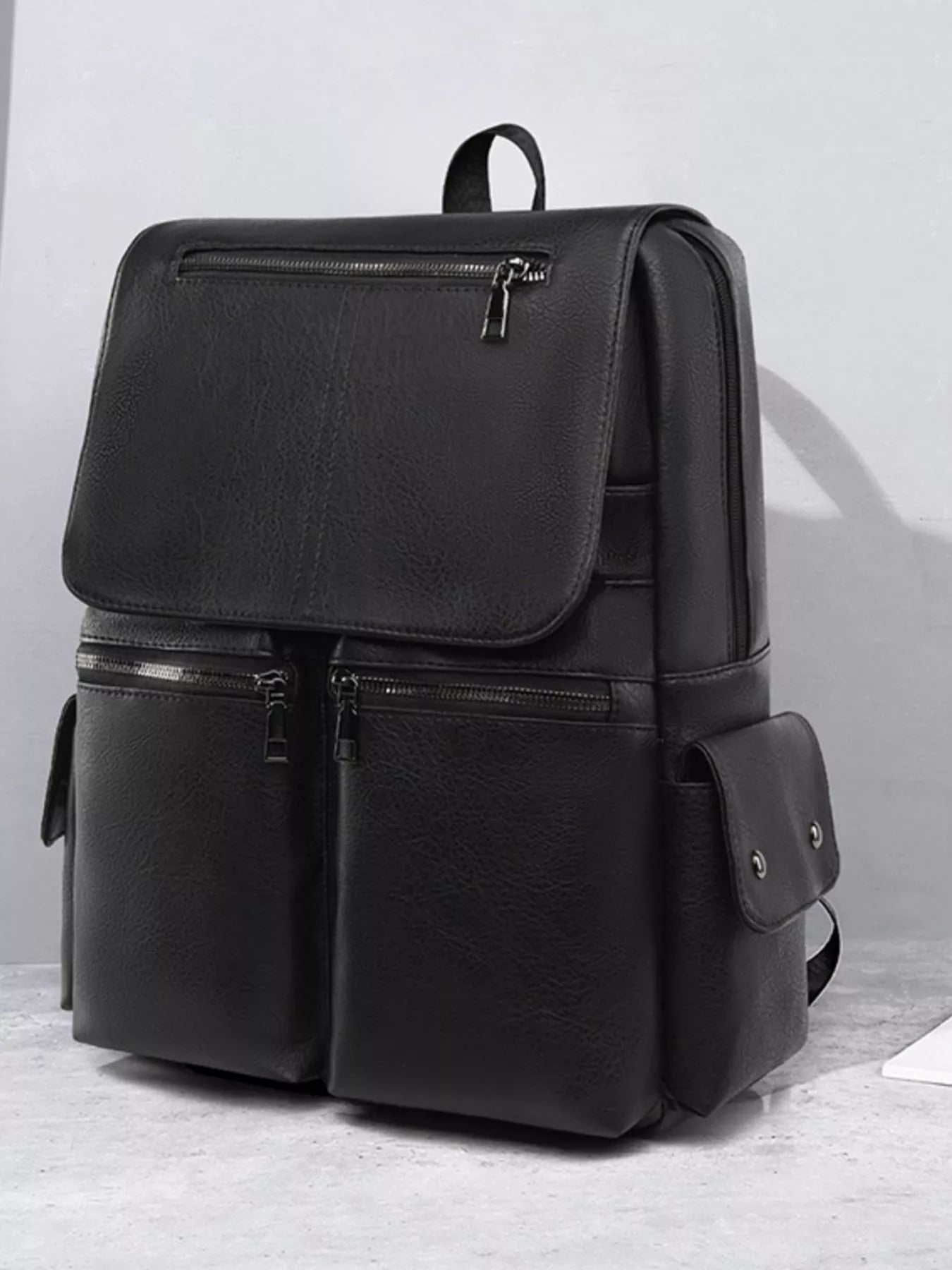 Leather Flapover Backpack Bag