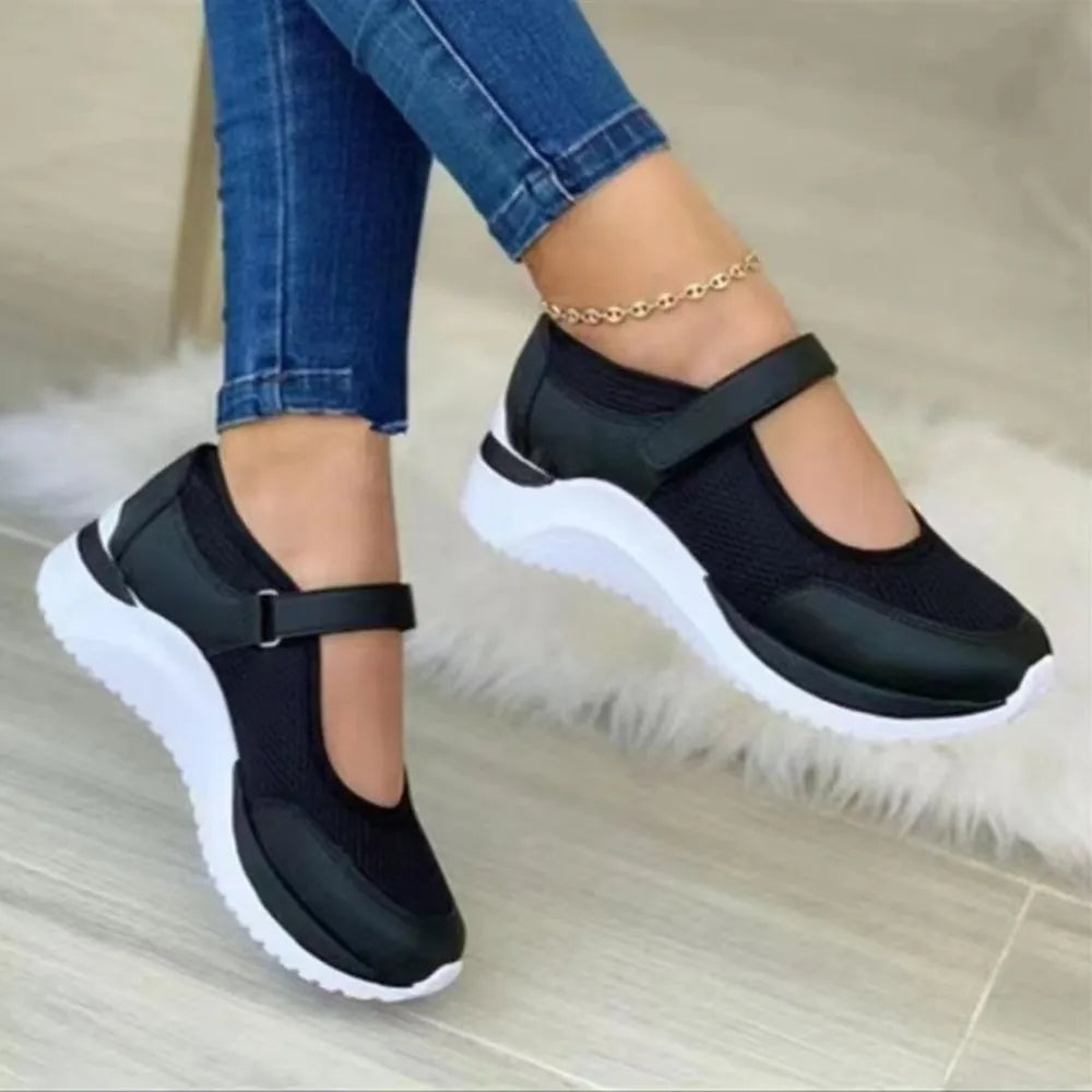 Velcro Strap Round-Toe Wedge Sneakers