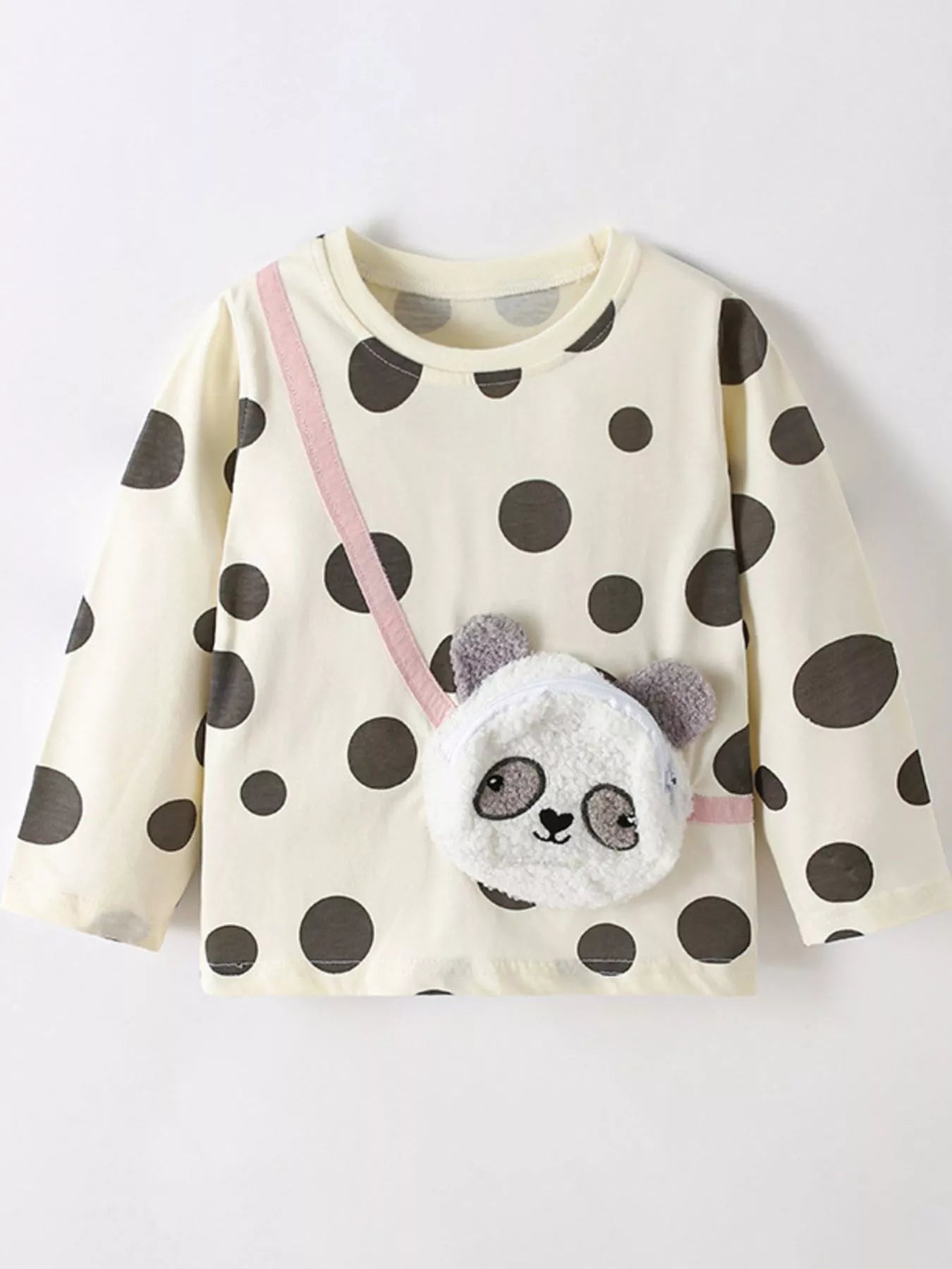 Children's Panda Applique Polka Dot Long Sleeve T-Shirt