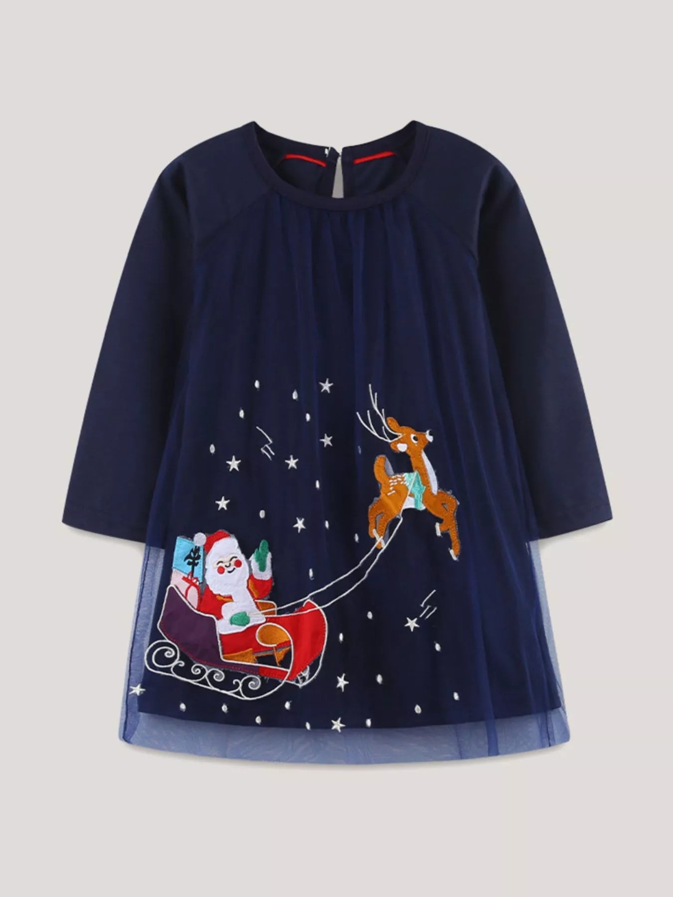 Children's Christmas Santa &amp; Reindeer Embroidered Tulle Dress
