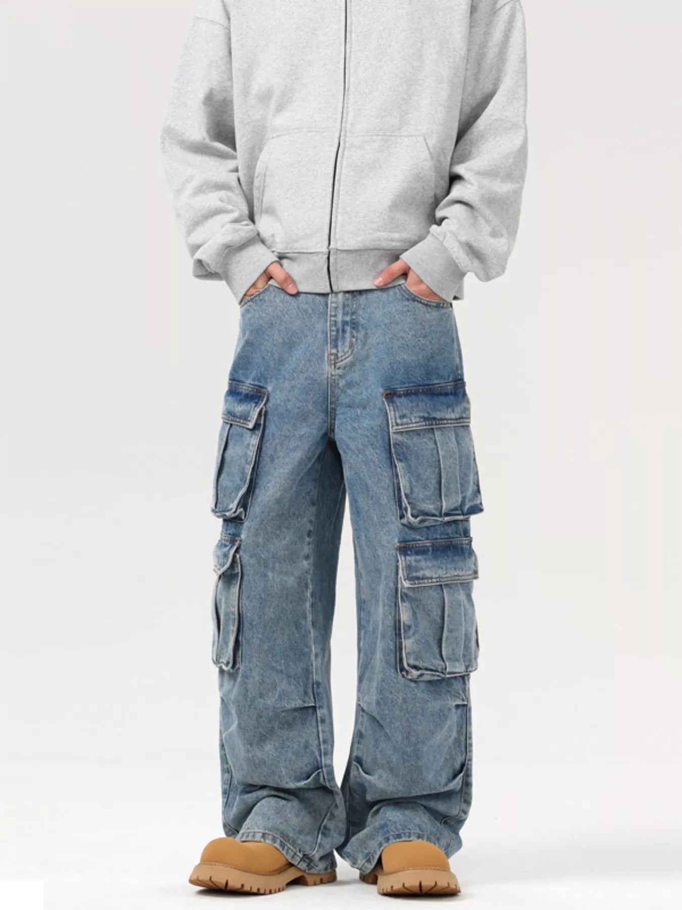 Men's Wash Multi-Pocket Cargo Jeans