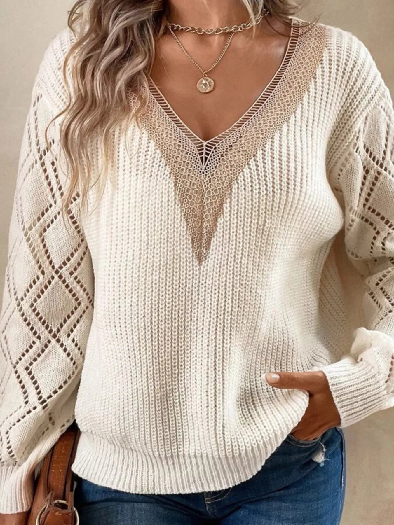 V-Neck Openwork Sweater