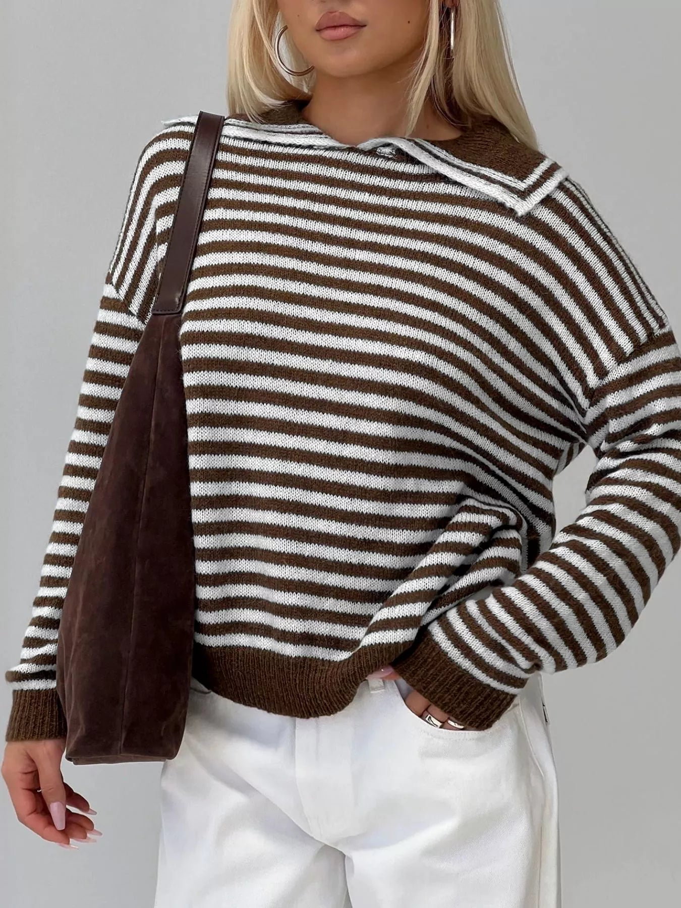 Striped Knit Dropped Shoulder Sweater