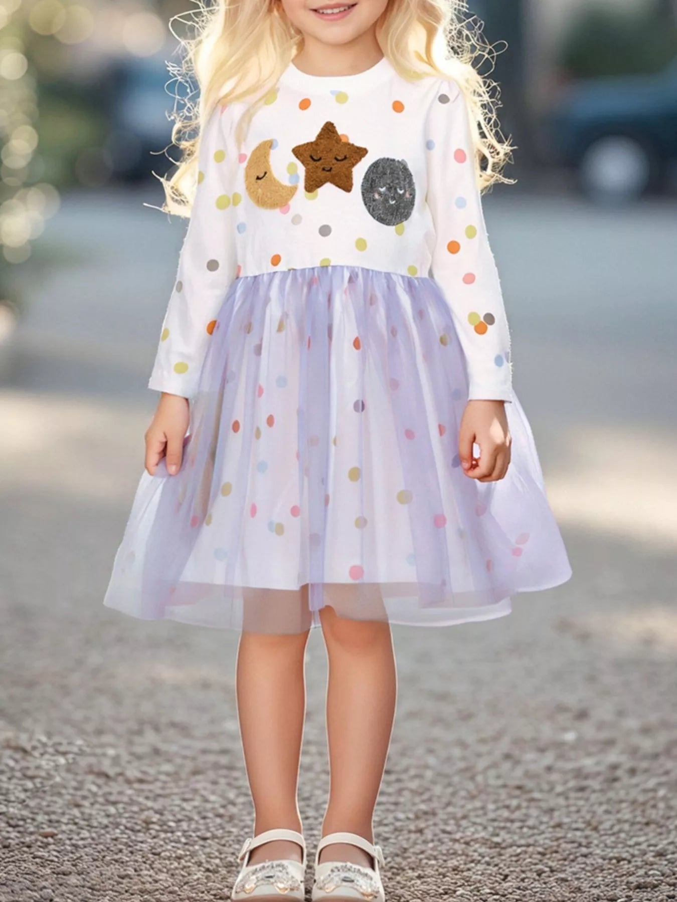 Children's Polka Dot Long Sleeve Tulle Dress