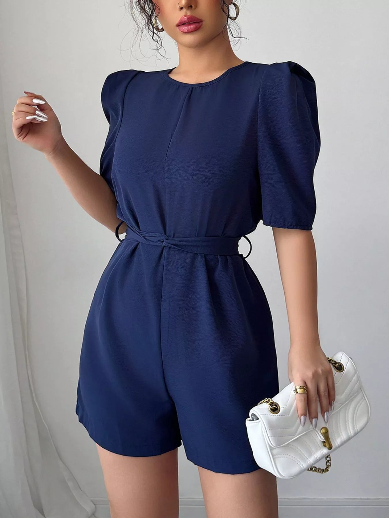 Tie Waist Short Sleeve Romper