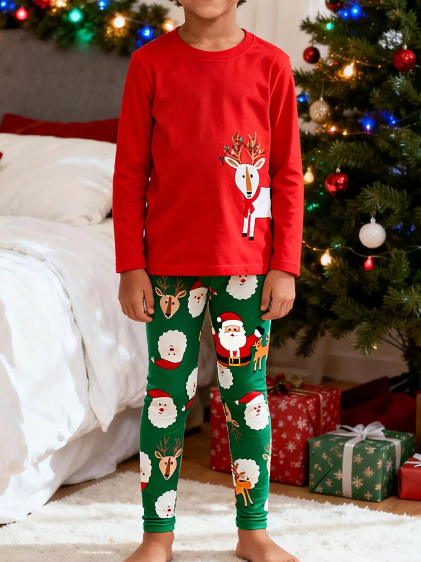 Children's Reindeer &amp; Santa Christmas Pajama Set