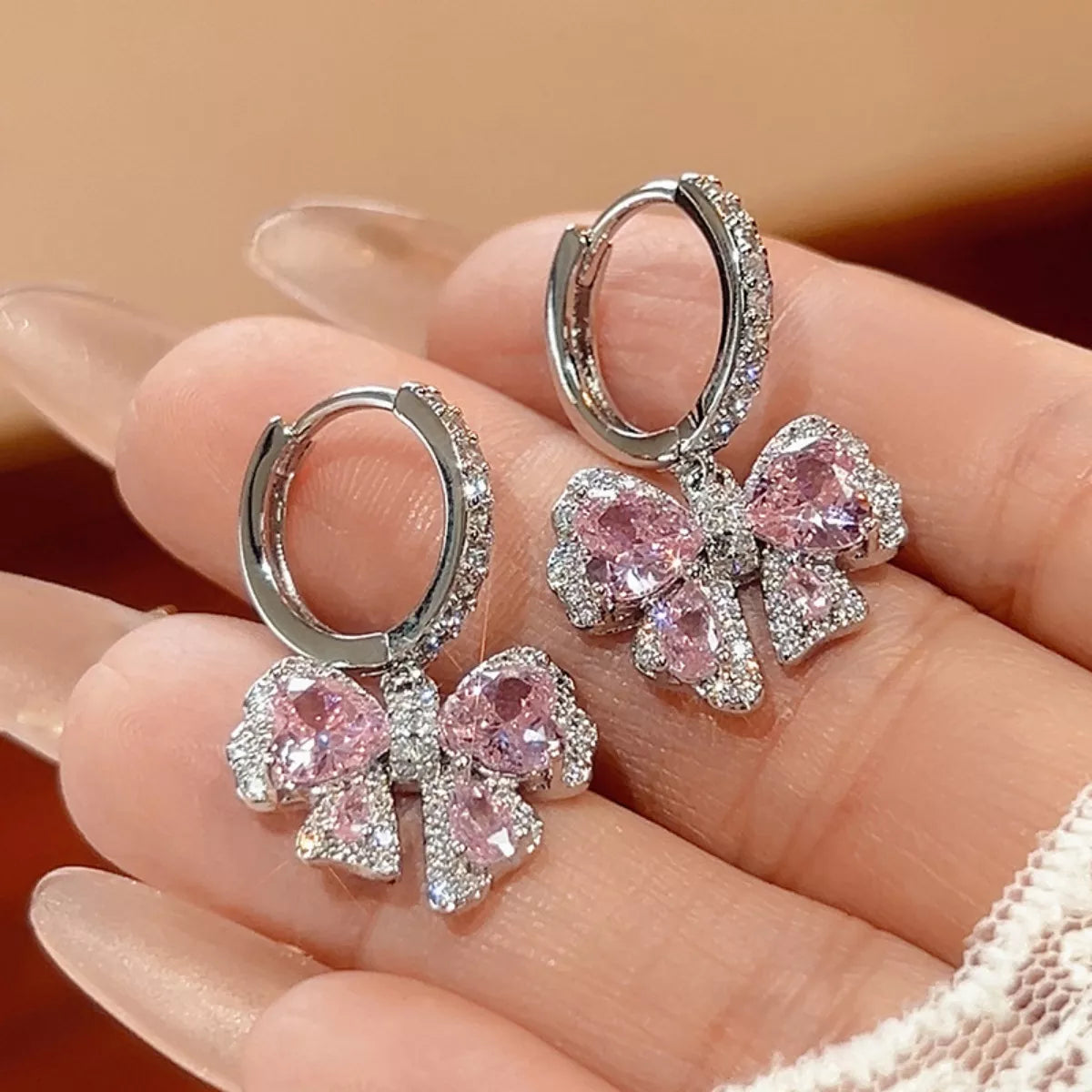 Zircon Bowknot Drop Earrings