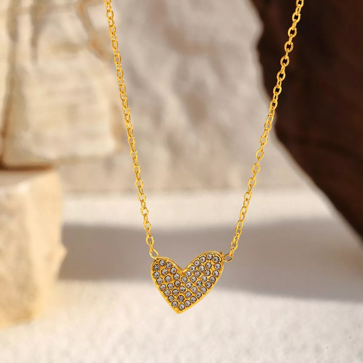 18K Gold-Plated Rhinestone Heart Necklace