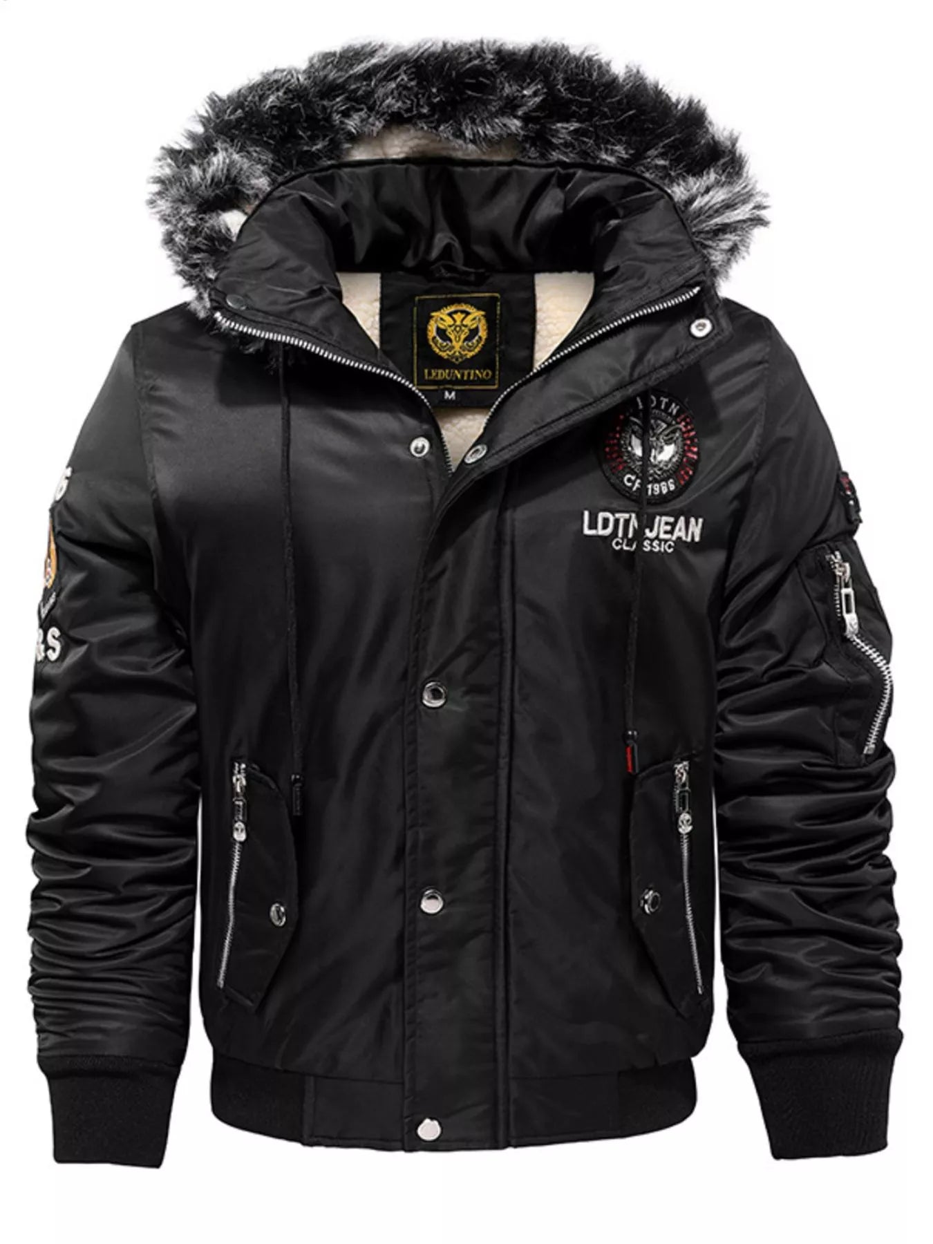 Men's Plus Size Winter Warm Fur Hooded Bomber Jacket