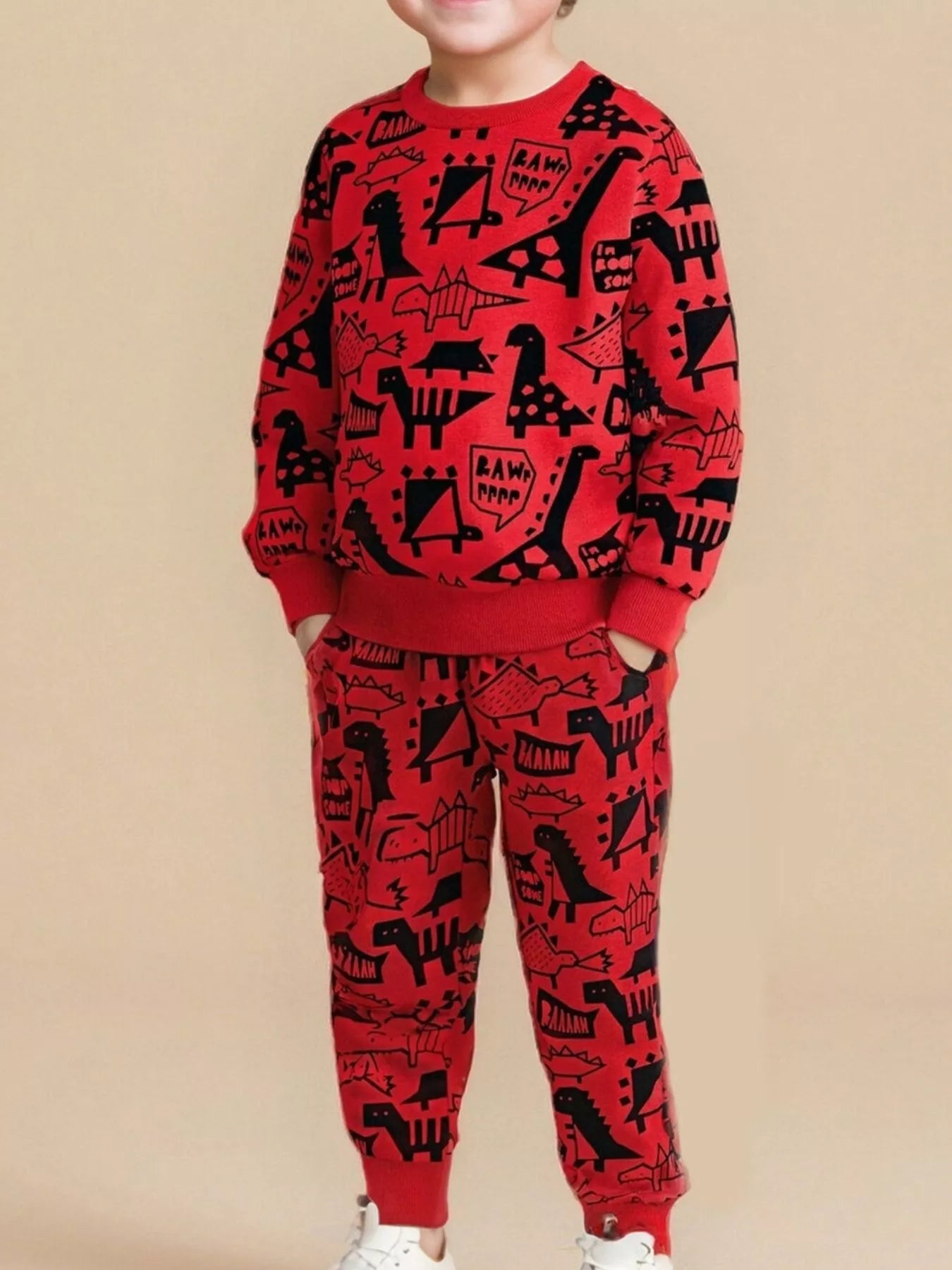Children's Dinosaur Print Long Sleeve Sweatshirt & Pants Set
