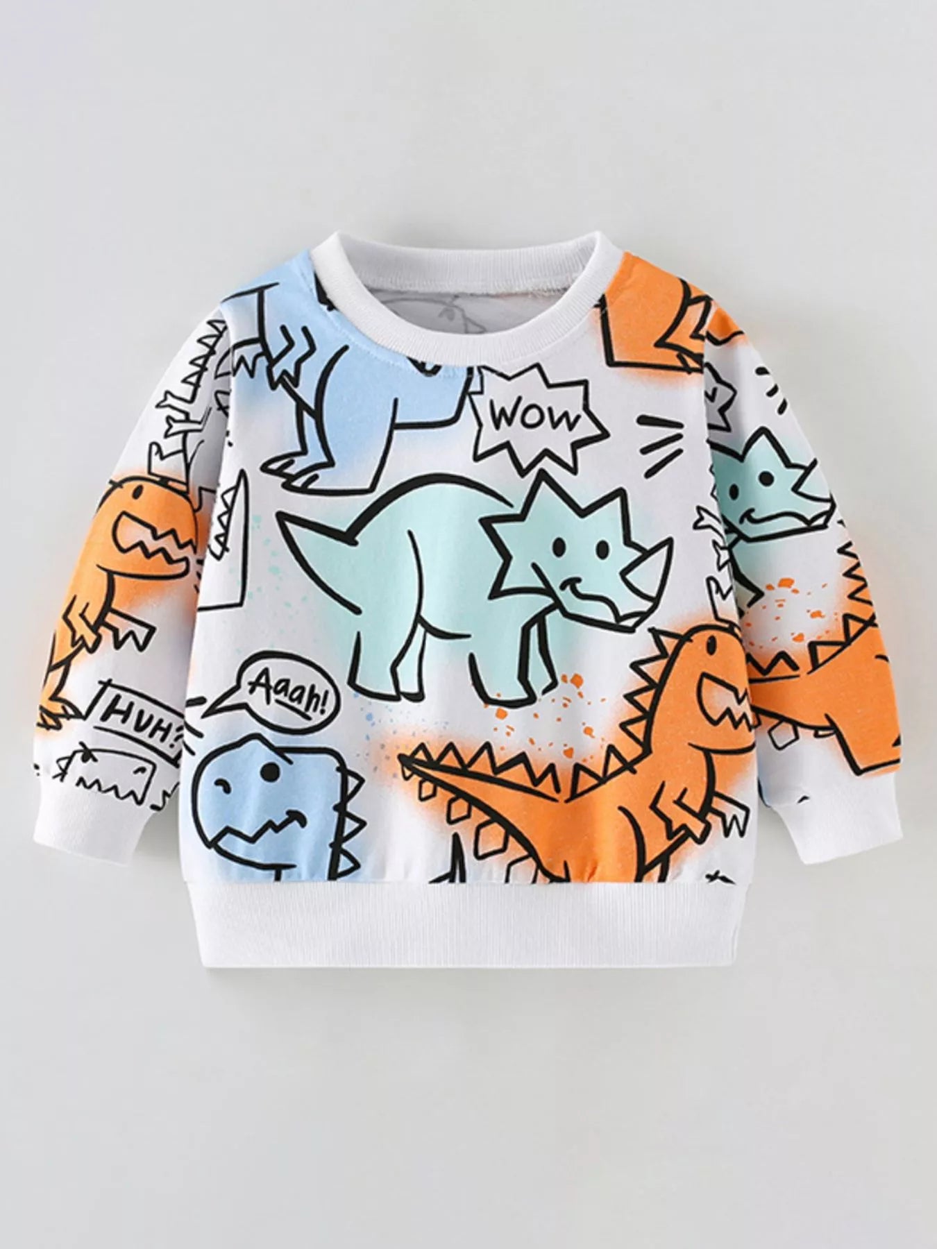 Children's Dinosaur Print Crew Neck Long Sleeve Sweatshirt