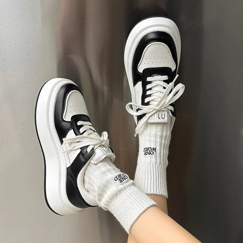 Lace Up Round Toe Platform Sneakers