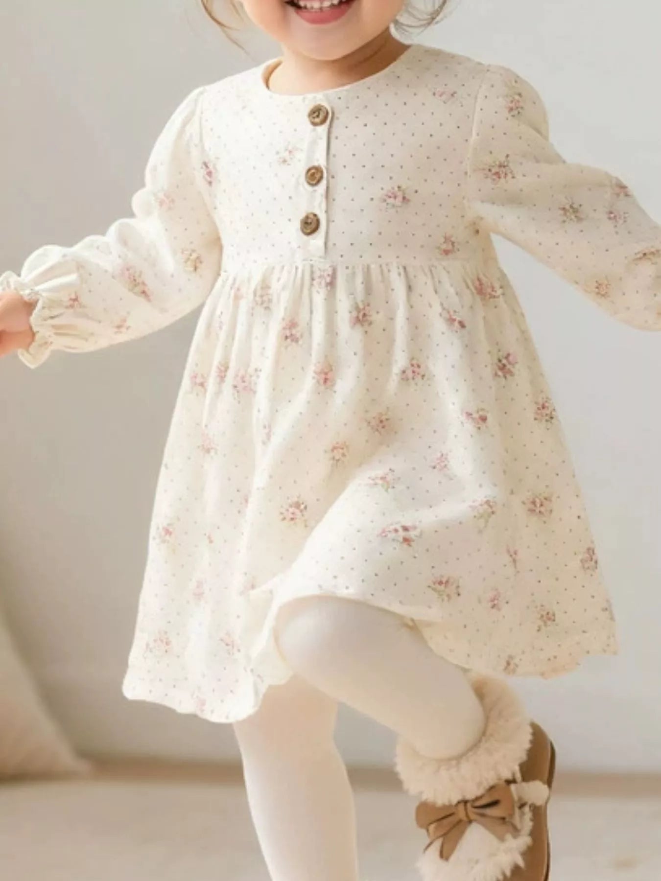 Children's Floral Print Long Sleeve Casual Dress