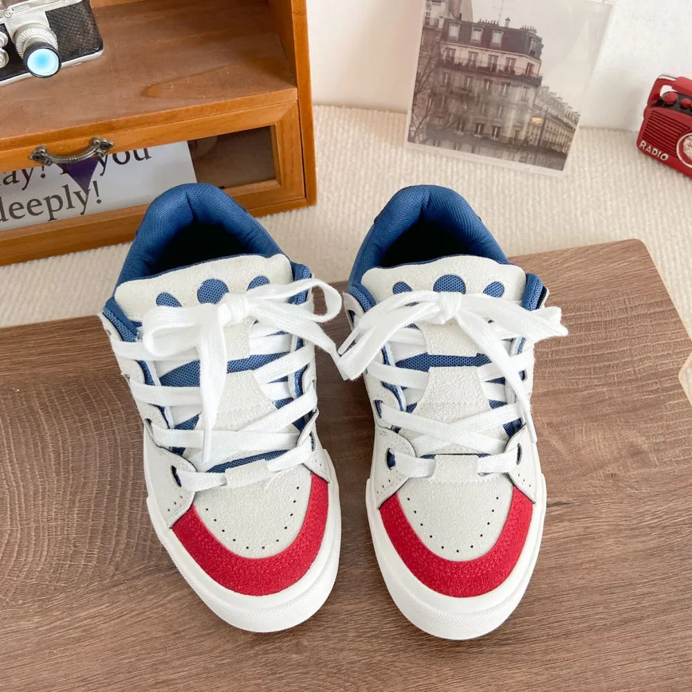 Contrast Lace Up Round Toe Flats Sneakers