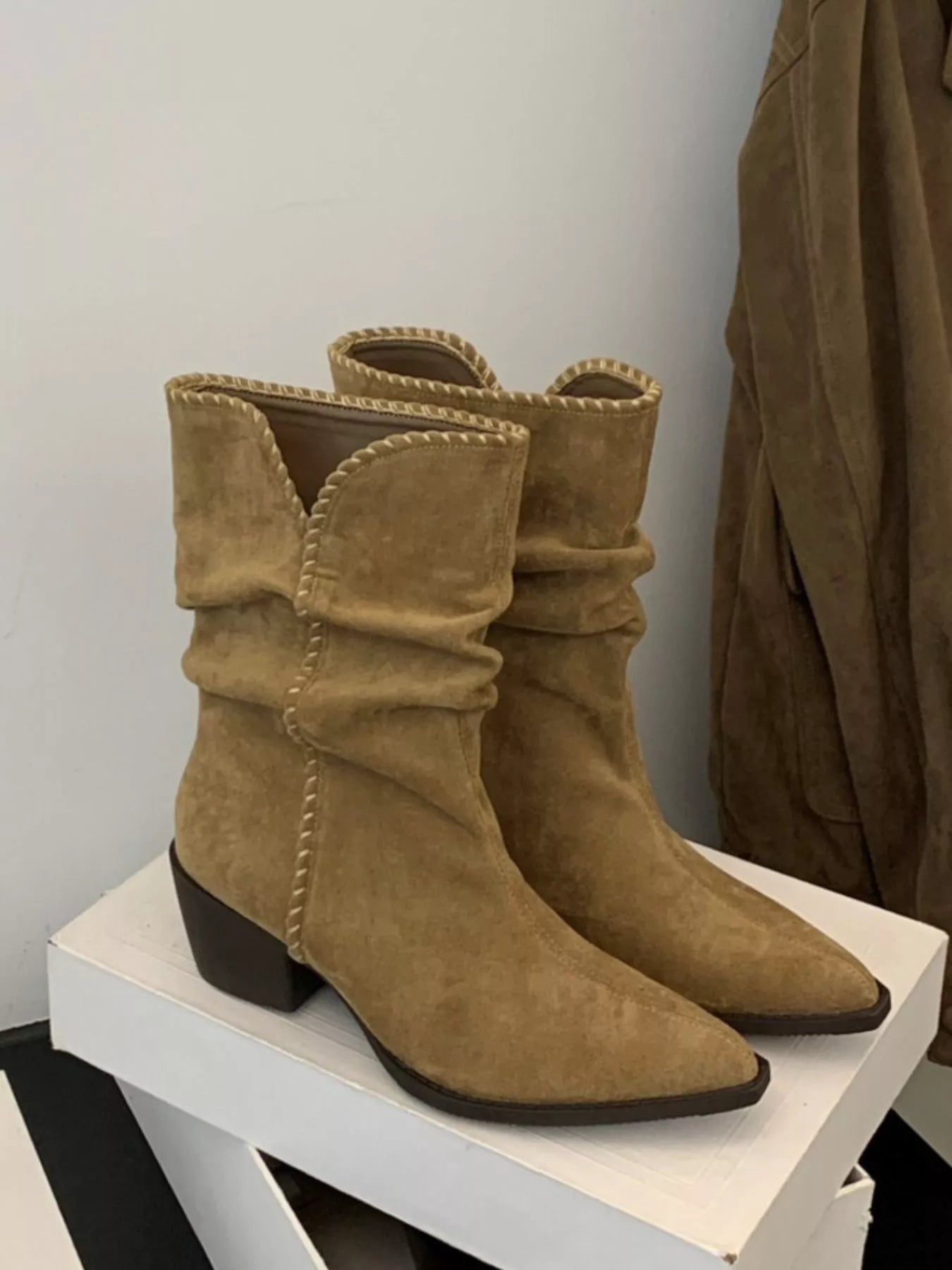 Point Toe Block Heels Boots
