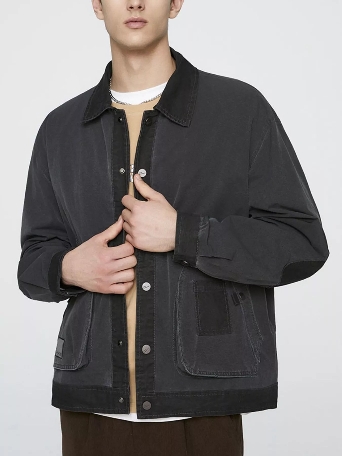 Men's Plus Size Snap Down Long Sleeve Jacket